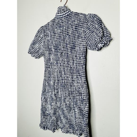 JASON WU COLLECTIVE Navy White Gingham Smocked Collared Mini Dress Size 4 - Picture 4 of 11